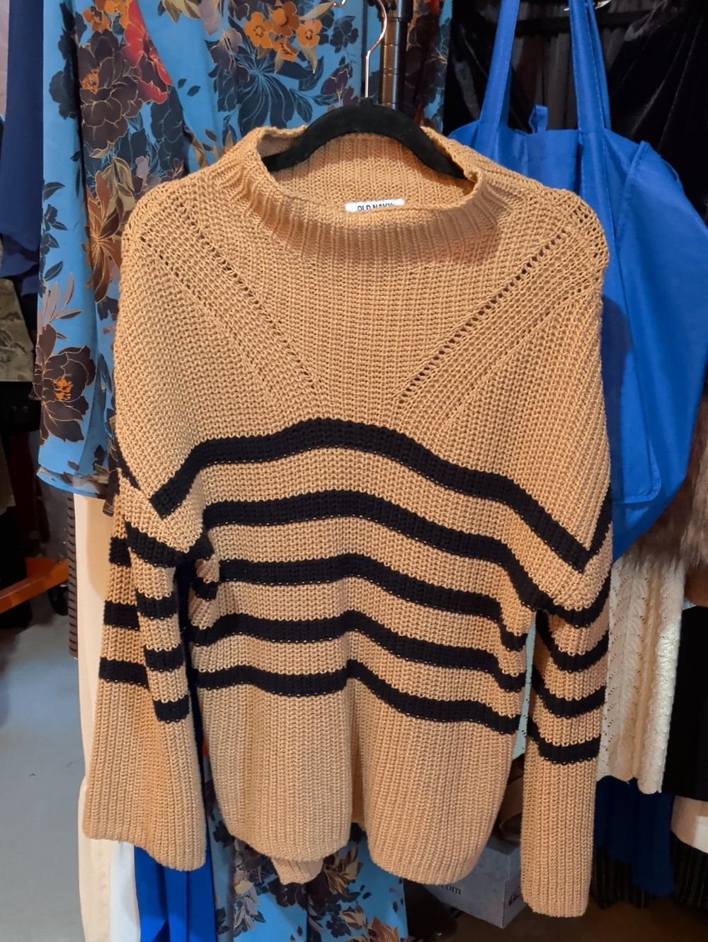 Old Navy Tan & Black Striped Turtleneck Sweater